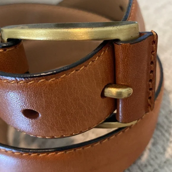 Brooks Brothers Stitched Leather Belt with Brass Buckle Size 34